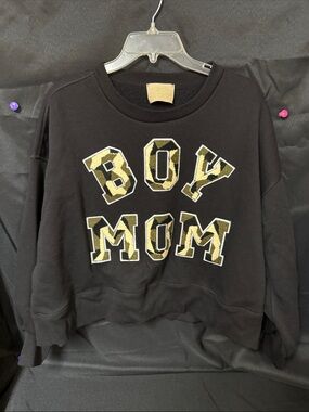 Judith March Black Sweatshirt with Camouflage 'BOY MOM' Applique